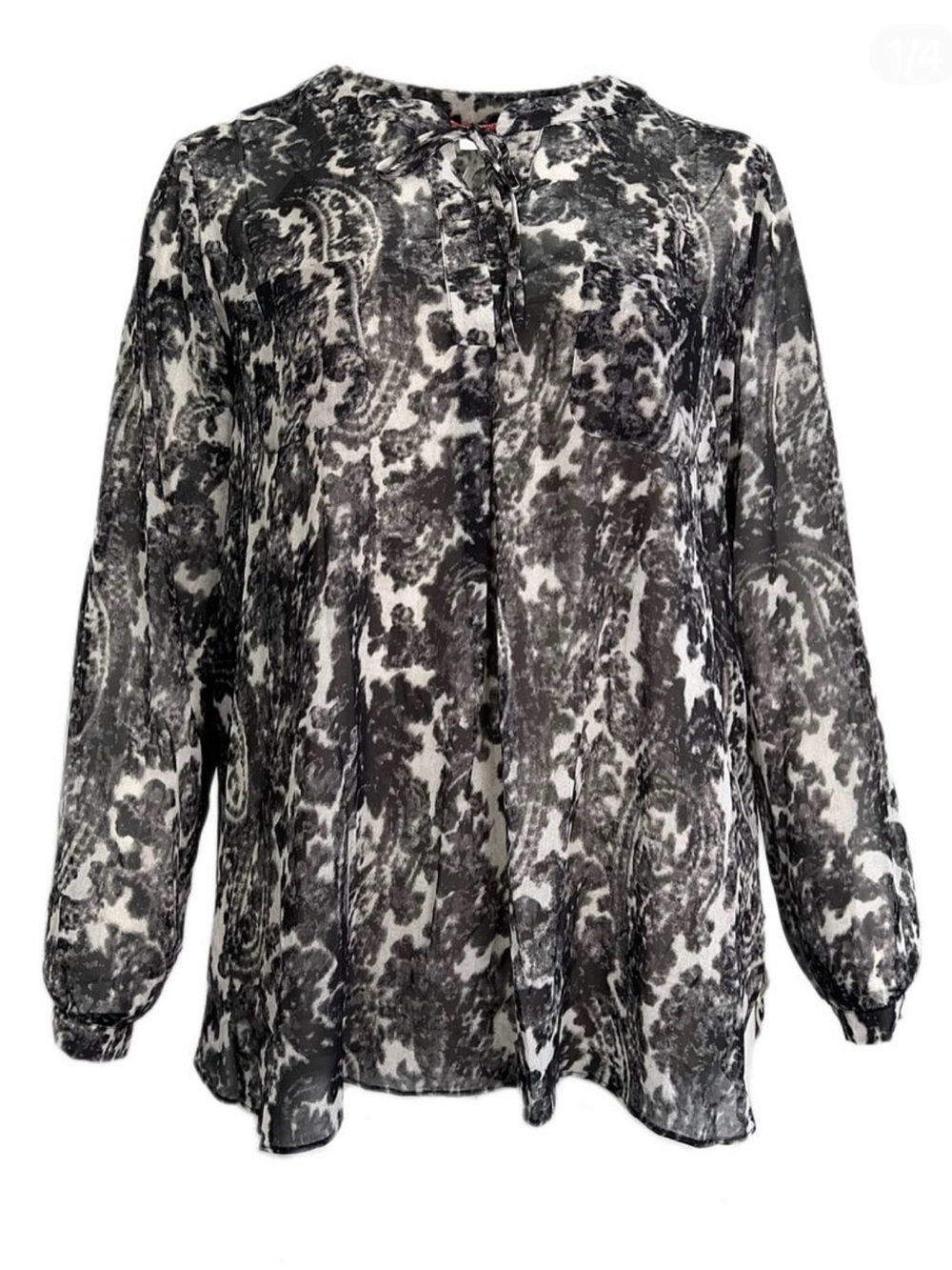 Marina Rinaldi Sport Baciato Long Sleeve Black & White Paisley Blouse 18-NWT